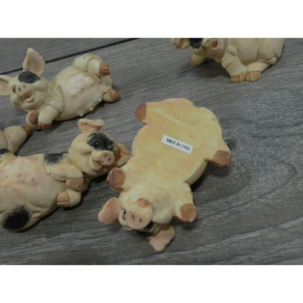 Set of 5 Cute Spotted Pig Piglet Figurines Farm Animal Decor Collectible